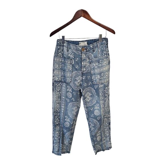 Linen Blend Island Vibes Batik Discharge Trouser Pants 26 - Picture 6 of 6